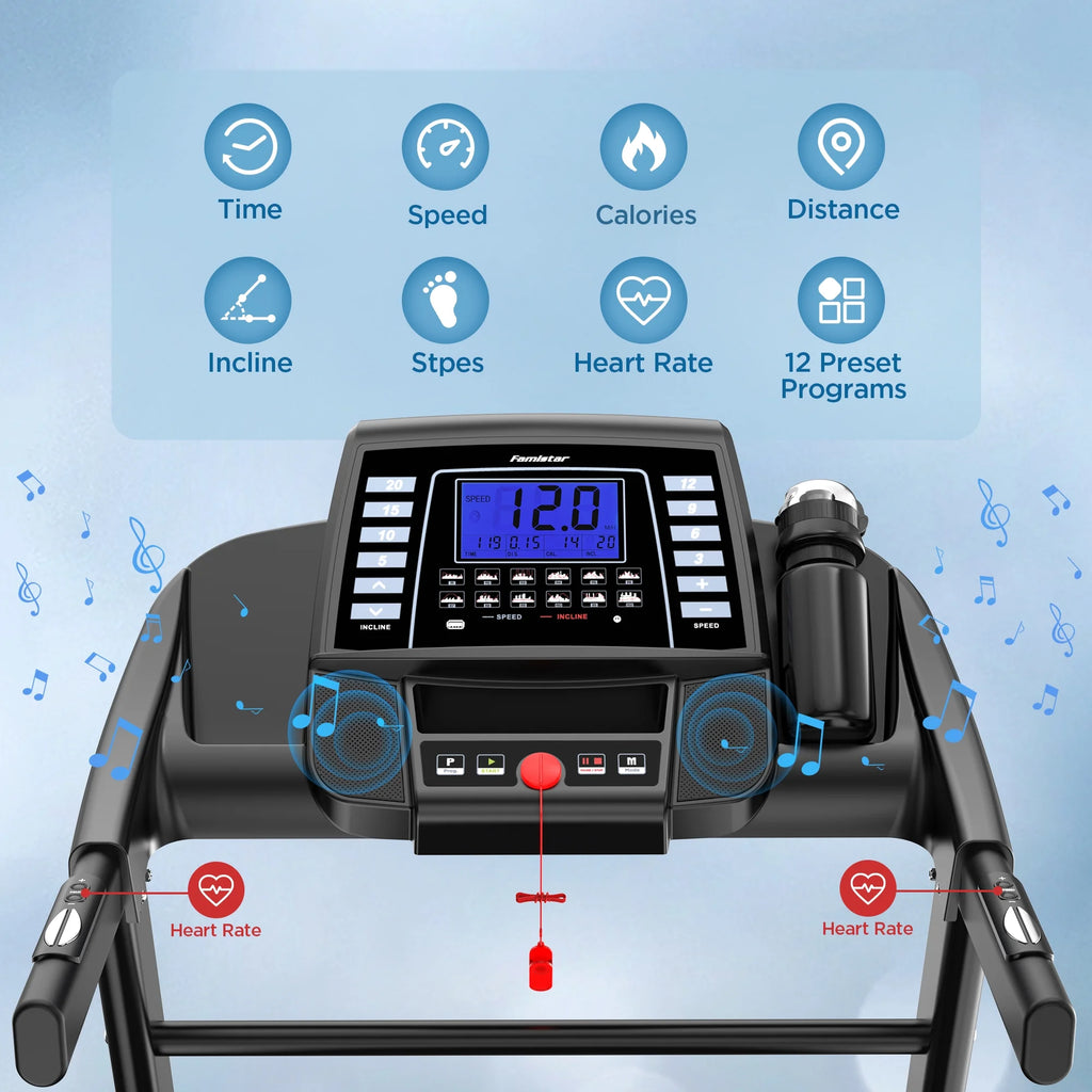 JK1205 Tapis de course en liquidation 300 lbs avec inclinaison automatique à 20 niveaux, commandes de vitesse jusqu'à 12 MPH, machine de course et de marche portable, 4,0 CV, sangle pour genou offerte