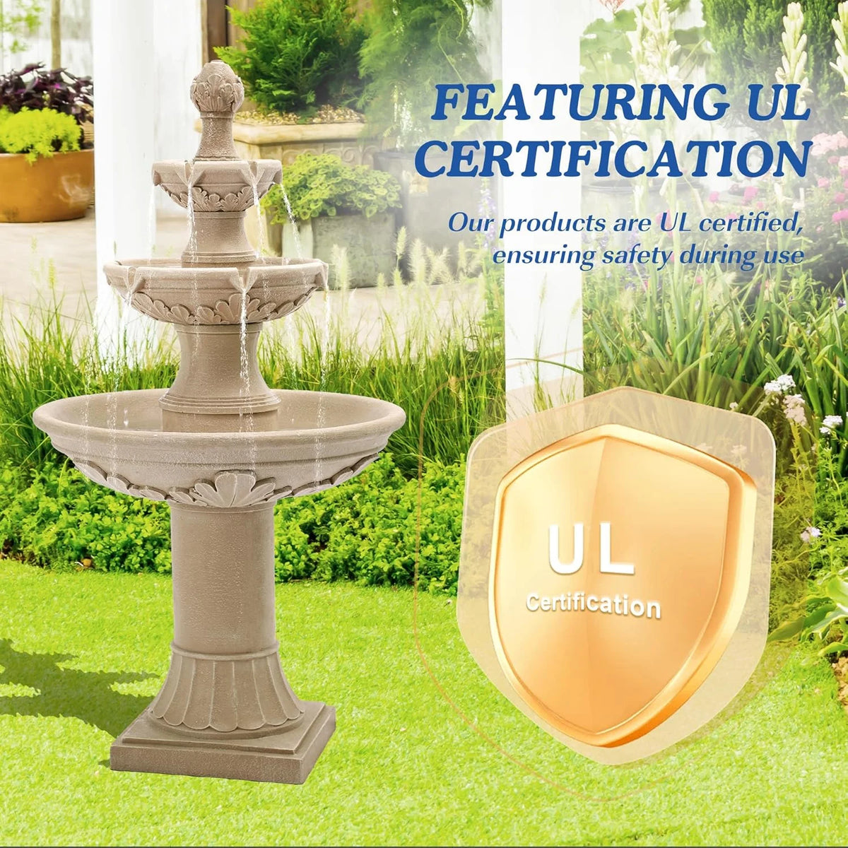 MAGIC UNION Fontaine d’eau de jardin d’extérieur, fontaines et cascades italiennes de 48,4 po de haut, grande fontaine d’intérieur à trois niveaux avec cascade et bulleur, avec pompe, pour la décoration de la maison et de la cour