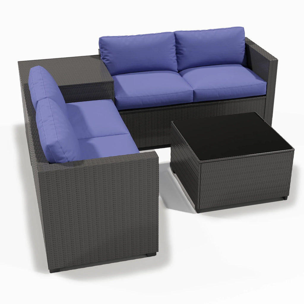 Salon de jardin Ainfox 7 pièces en promotion, canapé en rotin gris avec coussins gris