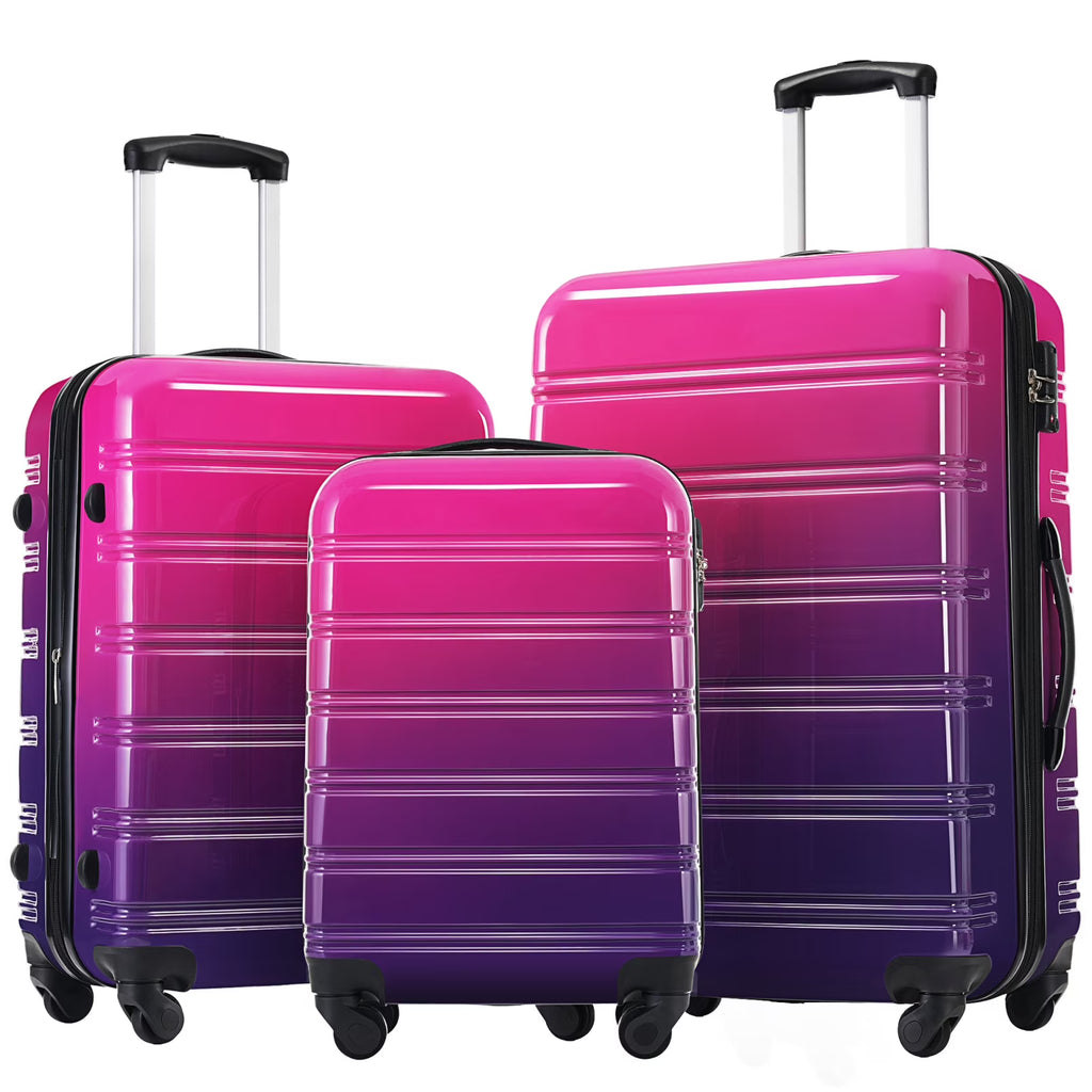 Ensemble de 3 valises, valise rigide 20/24/28 pouces avec cadenas TSA et roulettes pivotantes, bagages de voyage légers et extensibles pour homme et femme, multicolore violet