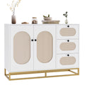Meuble de rangement d'appoint Homfa à 3 tiroirs, buffet doré de 34,2 H avec portes en rotin pour salon, blanc