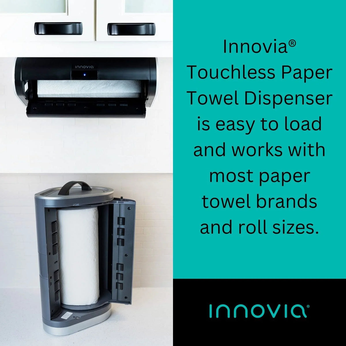 Distributeur de serviettes en papier sans contact Innovia pour plan de travail, en blanc