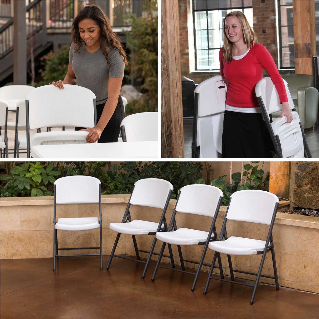 Lifetime (4) tables rectangulaires empilables de 8 pieds et (32) chaises, ensemble intérieur/extérieur de qualité commerciale, granit blanc (80410)