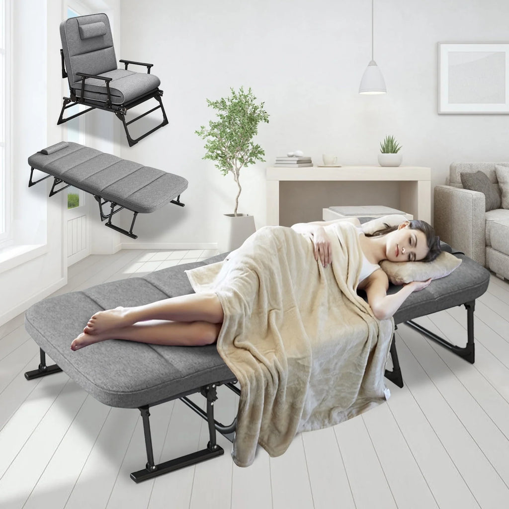 FICISOG Cadre de lit portable avec matelas, lits de repos pliables pour adultes et enfants, gris