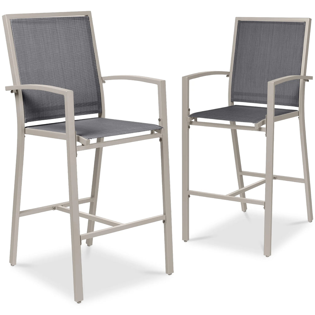 Best Choice Products Lot de 2 tabourets de bar d'extérieur, Chaises de patio hauteur bar avec maille toutes saisons - Noir/Noir