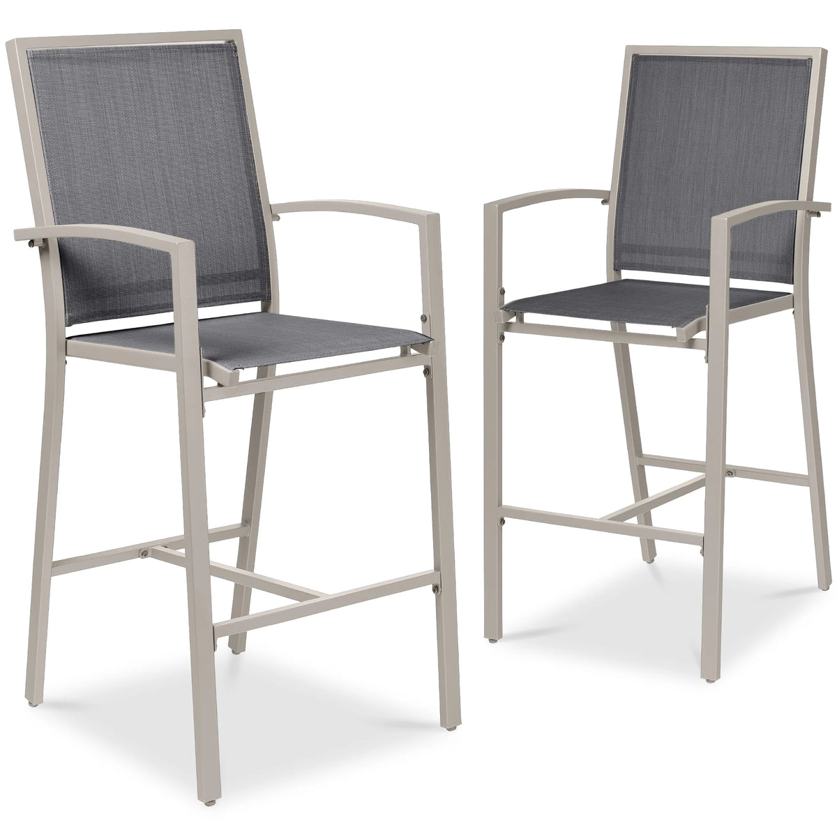 Best Choice Products Lot de 2 tabourets de bar d'extérieur, Chaises de patio hauteur bar avec maille toutes saisons - Noir/Noir