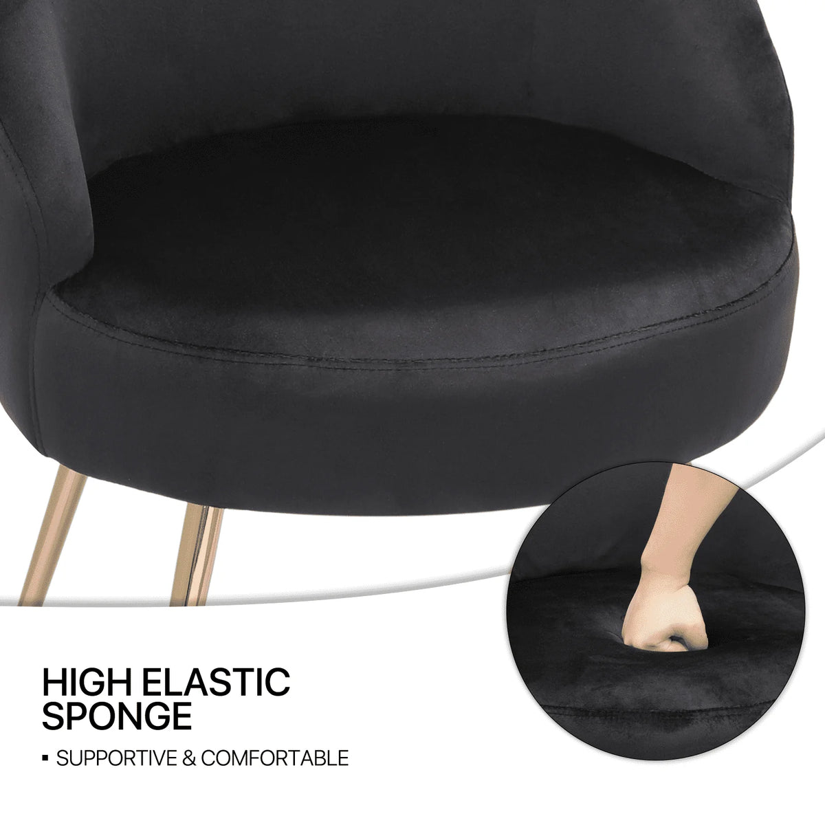 Fauteuil d'appoint en velours MoNiBloom, Fauteuil individuel moderne rembourré, Fauteuil club tonneau confortable pour salon avec pieds en métal doré pour chambre, salle de lecture, bureau, Noir