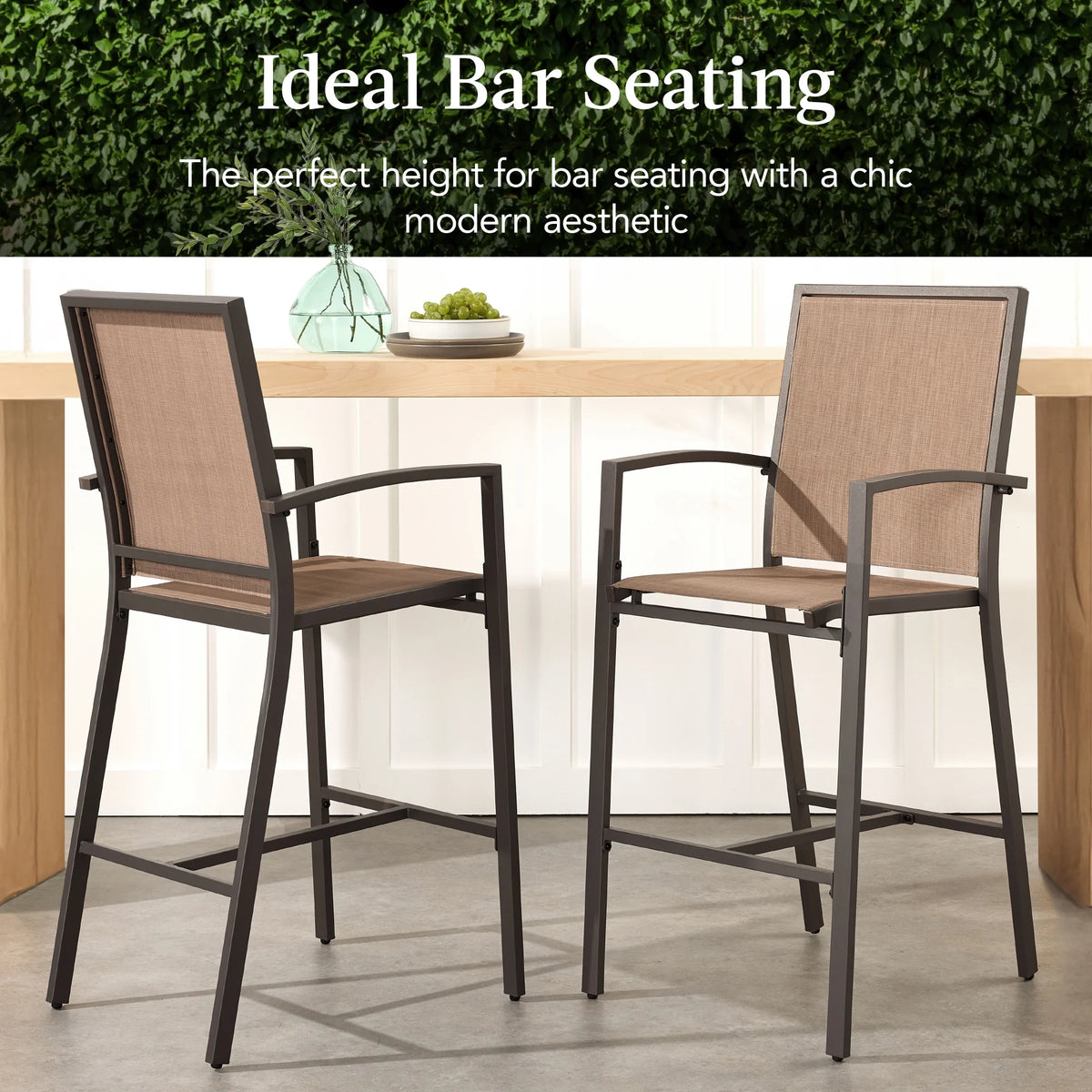 Best Choice Products Lot de 2 tabourets de bar d'extérieur, Chaises de patio hauteur bar avec maille toutes saisons - Noir/Noir