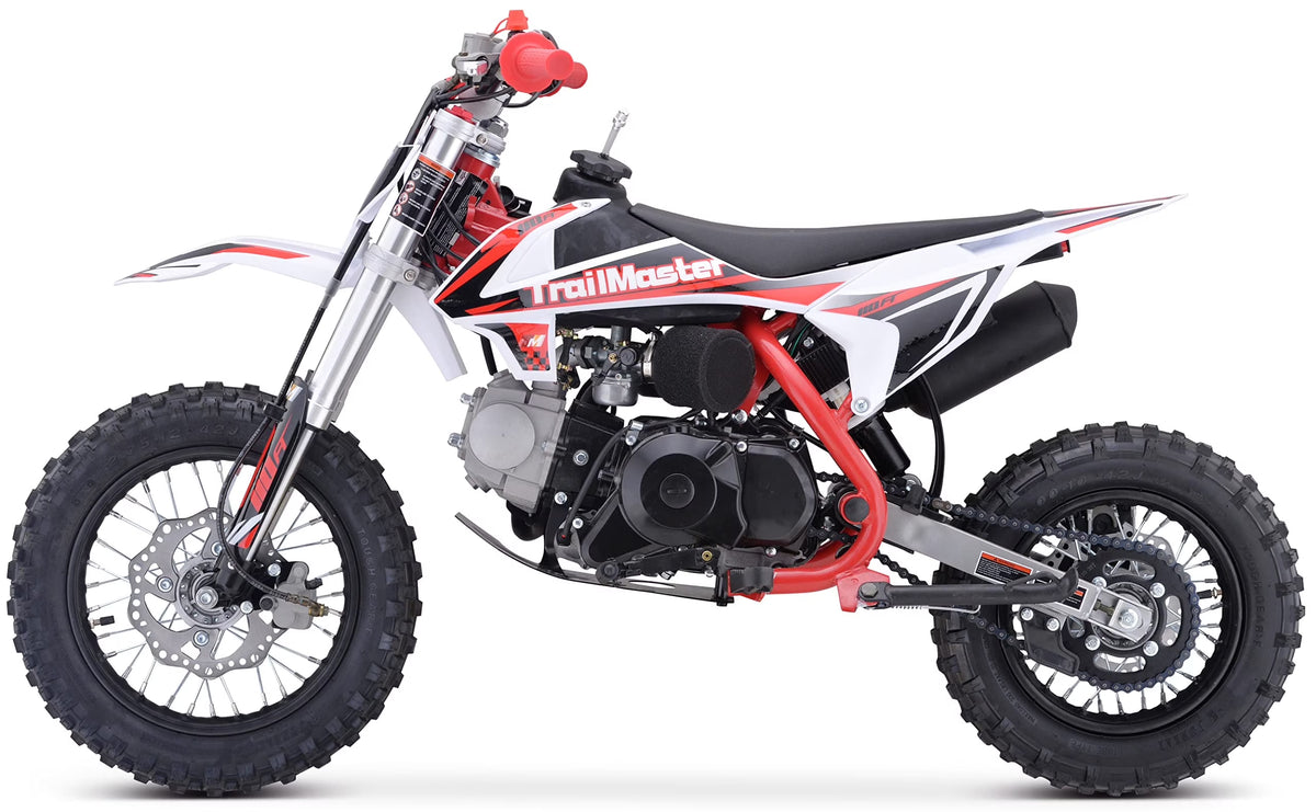 Moto tout-terrain Trailmaster TM15 110 cc semi-automatique à 4 vitesses, hauteur de selle de 24,21 pouces, freins à disque, cadre à double triangulation (rouge)