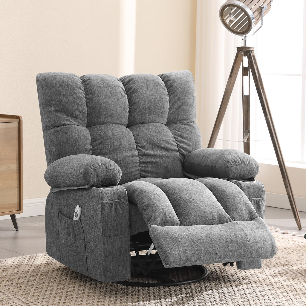 Fauteuil inclinable manuel JONPONY avec fonction de massage et de chauffage, mécanisme d’inclinaison robuste, fauteuil à bascule individuel pour personnes âgées avec porte-gobelets, pour chambre et salle de cinéma maison, gris