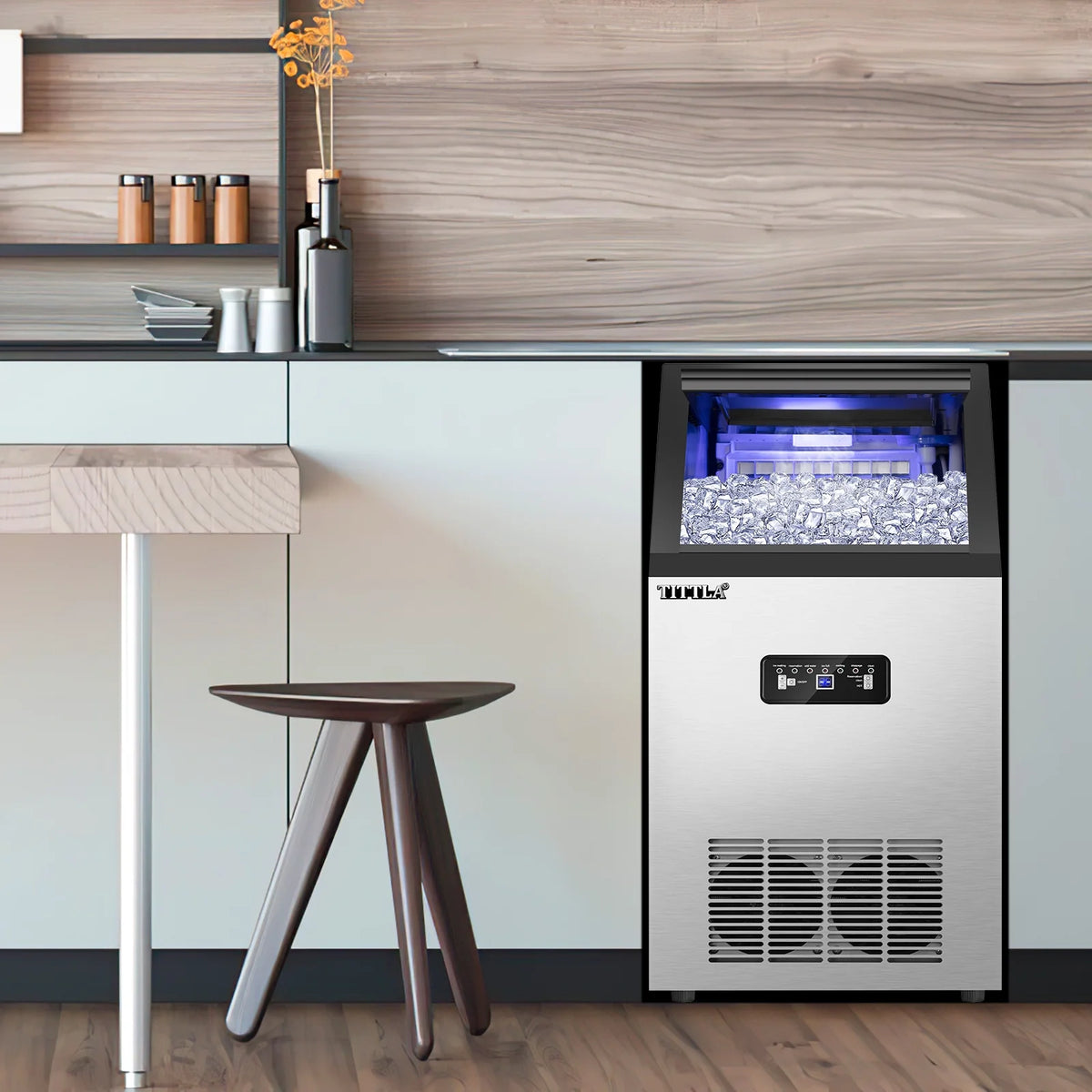 Machine à glaçons professionnelle TITTLA 100 Lbs/24H, capacité de stockage de 24 Lbs, 45 glaçons en 12-15 min, machine à glaçons en acier inoxydable pour maison, bar et café