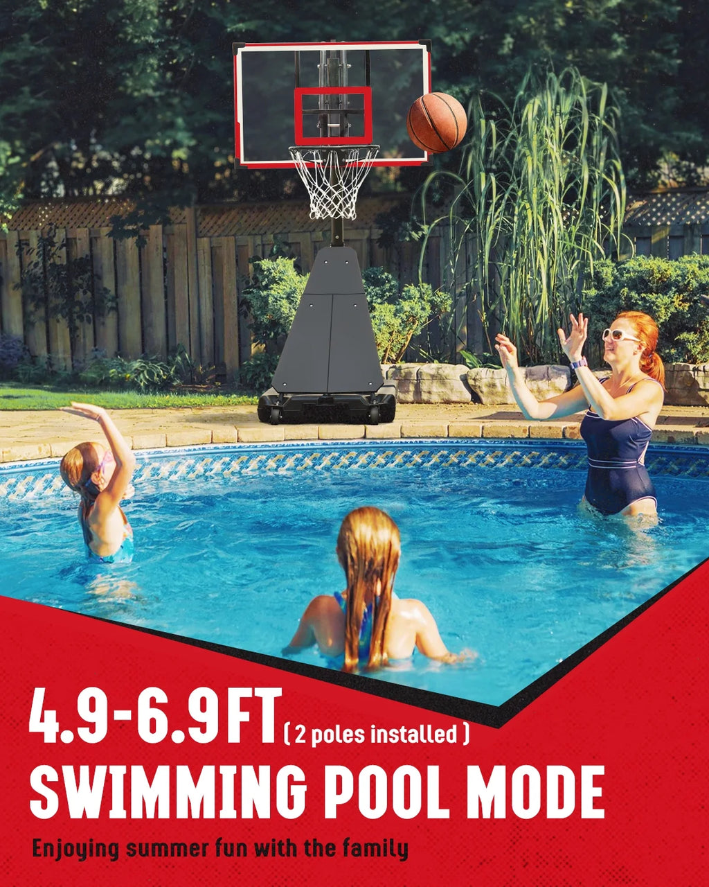 Panier de basketball Seray réglable en hauteur de 4,8 à 10 pieds pour enfants/adultes, panier de basketball portable avec panneau de 44 pouces et 2 roues pour sports en extérieur/intérieur