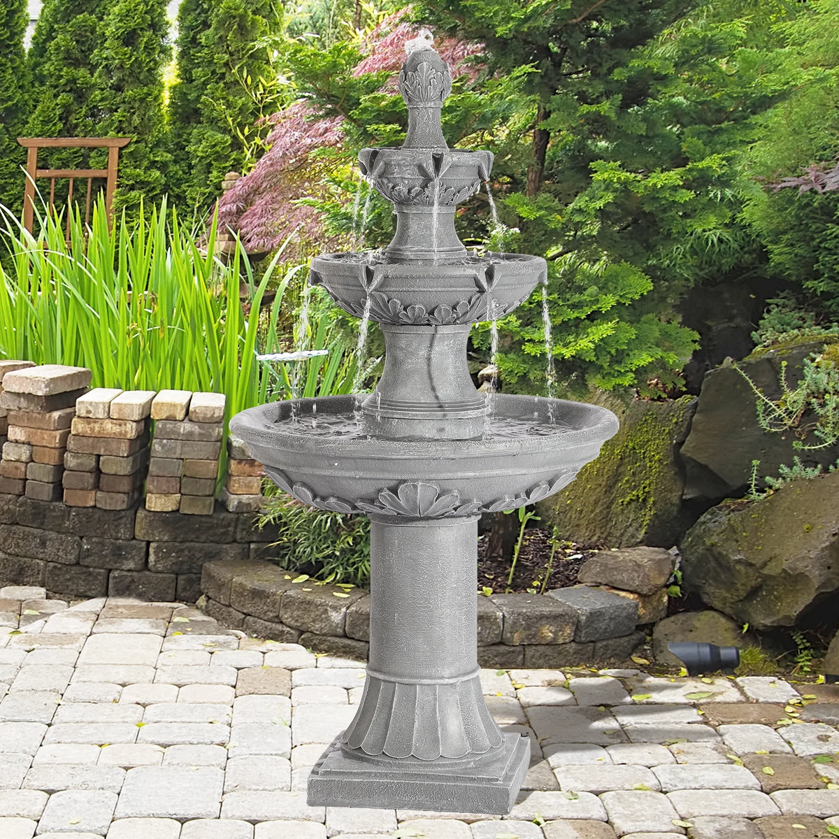 MAGIC UNION Fontaine d’eau de jardin d’extérieur, fontaines et cascades italiennes de 48,4 po de haut, grande fontaine d’intérieur à trois niveaux avec cascade et bulleur, avec pompe, pour la décoration de la maison et de la cour