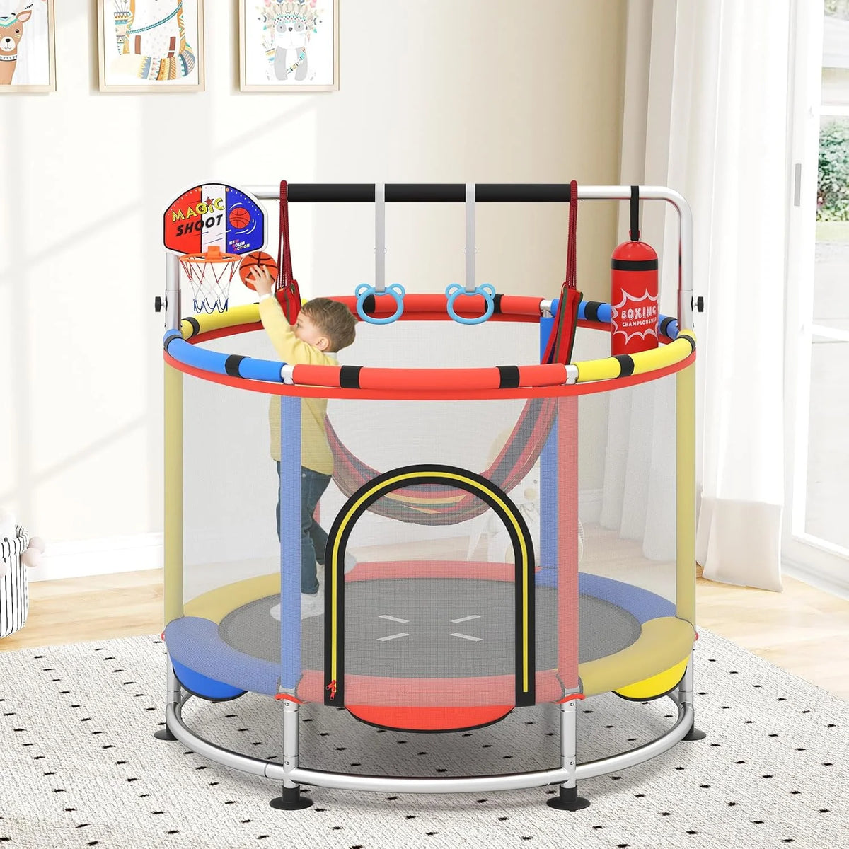 OLAKIDS 55 Trampoline pour enfants Filet de protection Robuste pour Garçons Filles Extérieur Intérieur