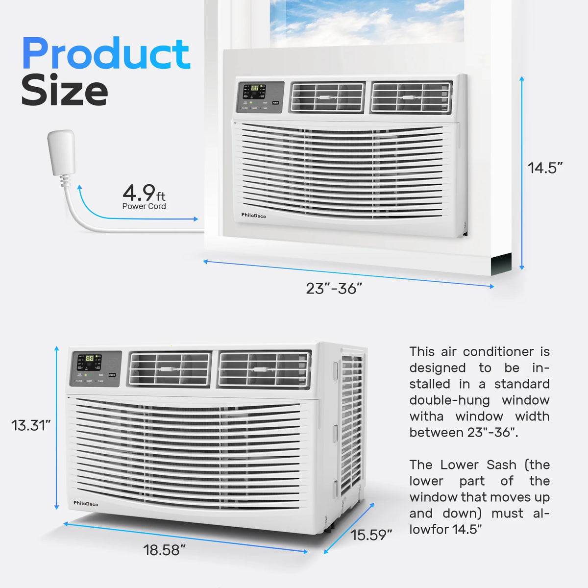 Climatiseur de fenêtre 8000 BTU  350 pi² Intelligent, Écran d’affichage LED, avec télécommande, le climatiseur peut servir de déshumidificateur/ventilateur, fonctionnement silencieux, économe en énergie. Minuterie/Mode sommeil et ÉCO