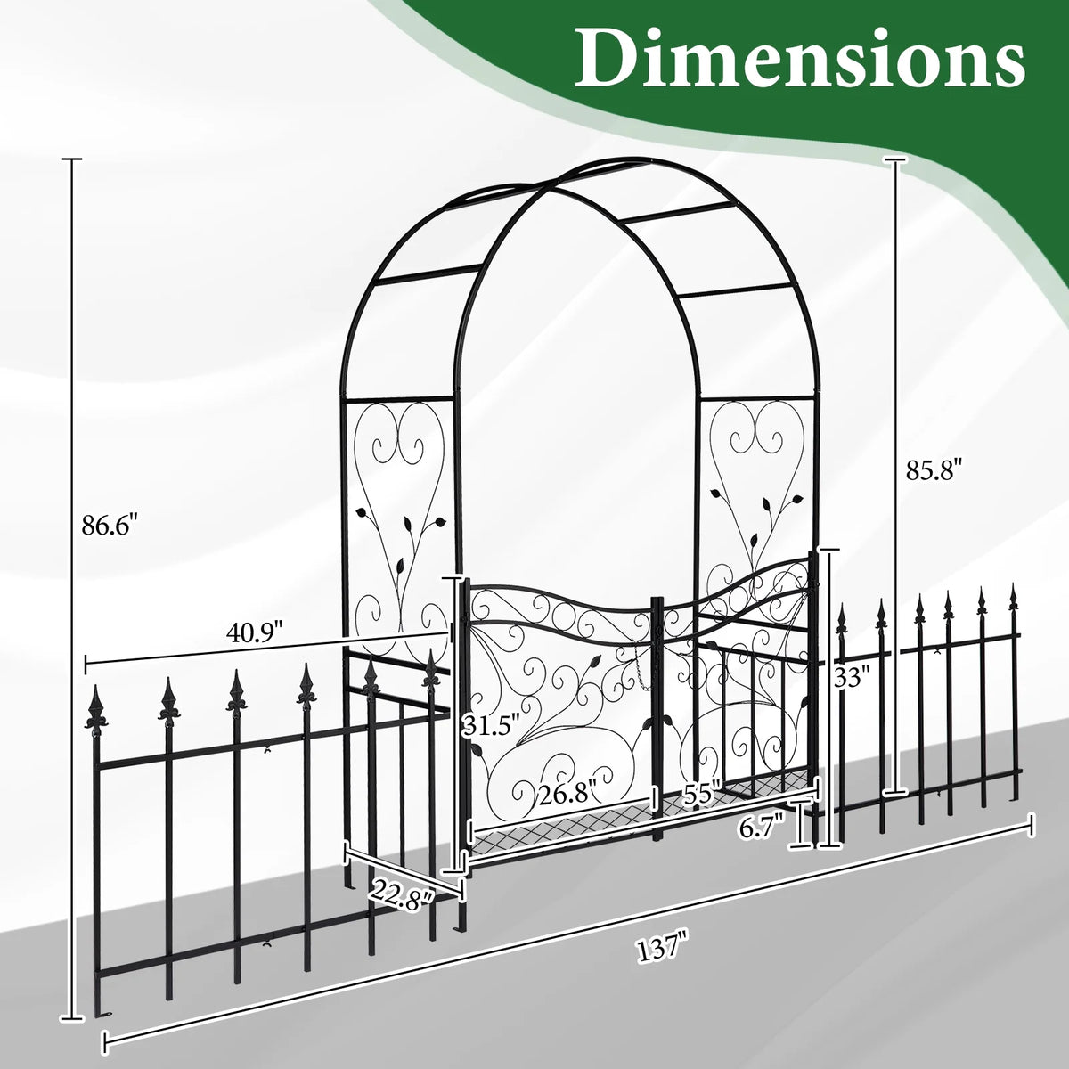Arche de jardin Ktaxon, arche en fer pour plantes grimpantes, arche de jardin de 7,2 pi avec siège, résistante aux intempéries, noire