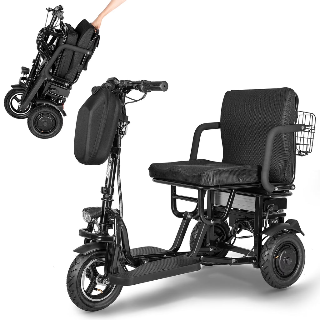 BAMACAR Scooter de mobilité pliant à 3 roues, léger pour seniors et adultes, 300 lb, scooter électrique tout-terrain portable pour personnes à mobilité réduite, scooters de mobilité pliables et compacts, noir
