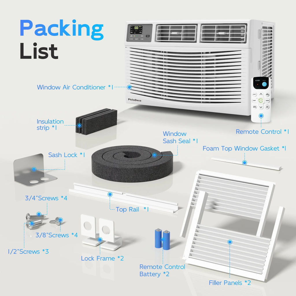 Climatiseur de fenêtre 8000 BTU  350 pi² Intelligent, Écran d’affichage LED, avec télécommande, le climatiseur peut servir de déshumidificateur/ventilateur, fonctionnement silencieux, économe en énergie. Minuterie/Mode sommeil et ÉCO