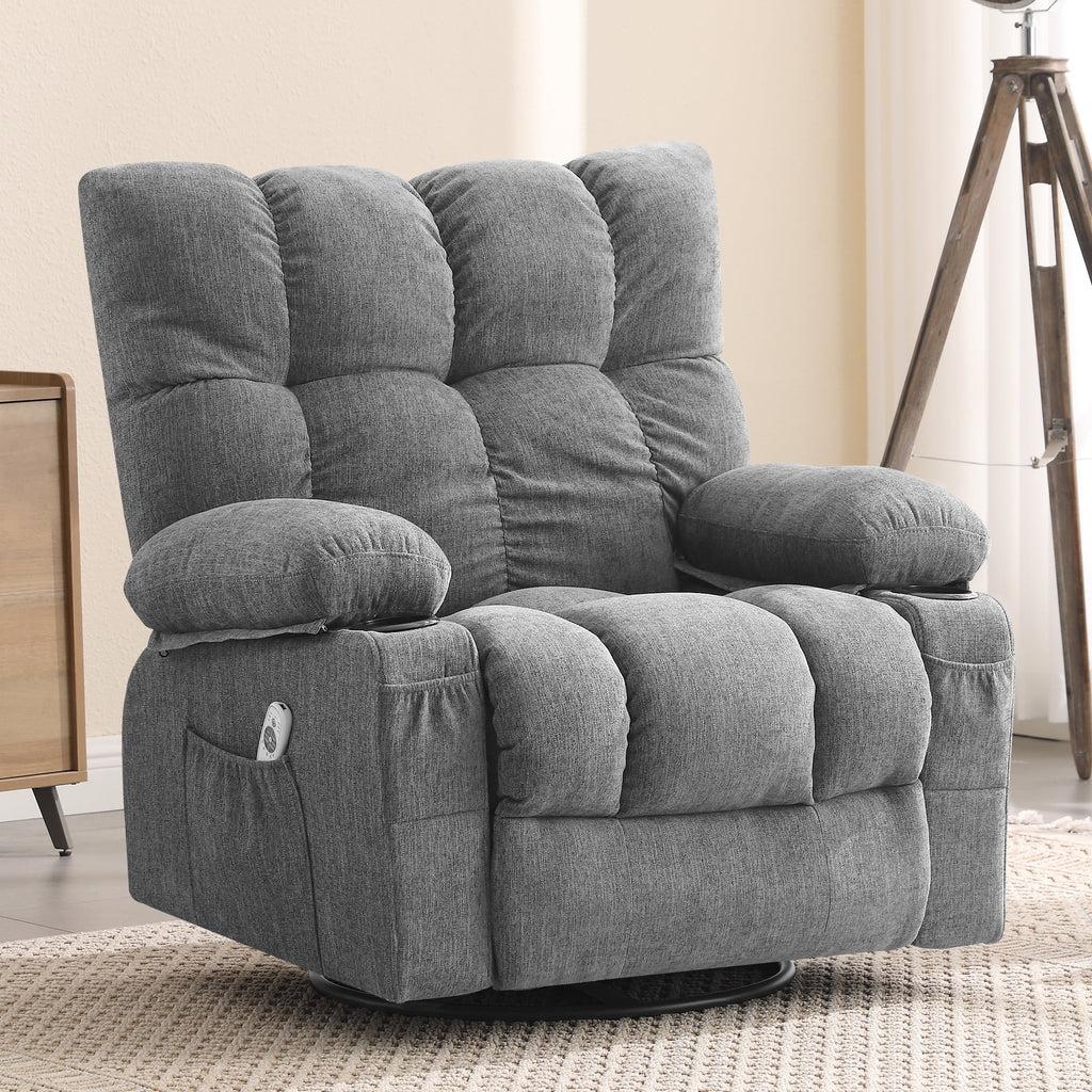 Fauteuil inclinable manuel JONPONY avec fonction de massage et de chauffage, mécanisme d’inclinaison robuste, fauteuil à bascule individuel pour personnes âgées avec porte-gobelets, pour chambre et salle de cinéma maison, gris