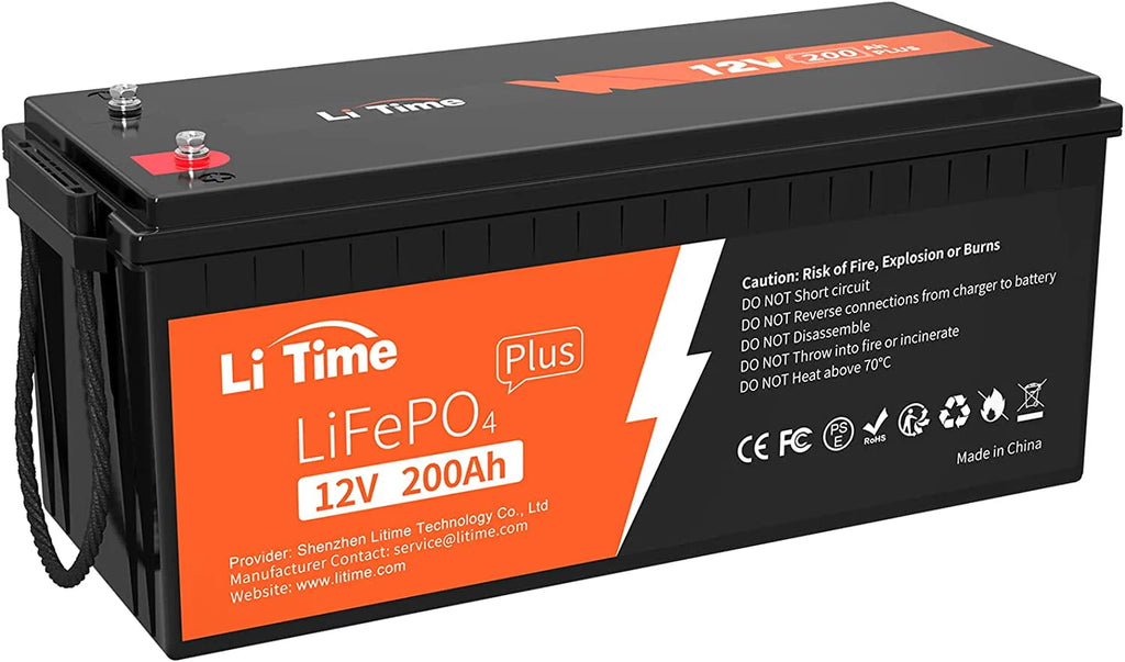 Batterie LiTime 12V 200Ah PLUS Lithium LiFePO4, Puissance de sortie max 2560W, Durée de vie de 10 ans, Batterie LiFePO4 avec BMS 200A pour Camping-car, Solaire, Hors réseau, Marine