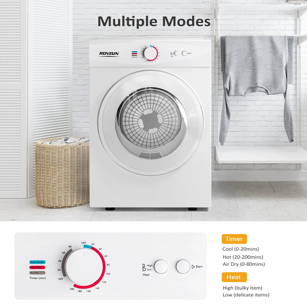 Sèche-linge portable VINGLI de 1,8 pi³, sèche-linge à chargement frontal compact avec tambour en acier inoxydable pour appartement, maison ou résidence universitaire