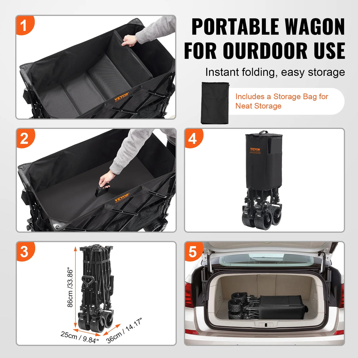 Chariot pliant à deux niveaux VEVOR, chariot pliable de 400 L avec roues tout-terrain, chariot pliant robuste d’une capacité de charge de 350 à 450 lb pour le camping, les courses et le jardin, rallonge extra-longue de 52 po