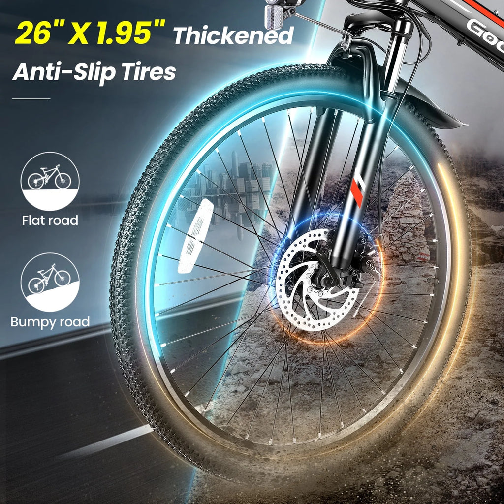 Vélo électrique pliant Gocio 26 pour adultes, VTT électrique 500W, Double amortisseur, Batterie 48V 7,8Ah, Shimano 21 vitesses, UL2849