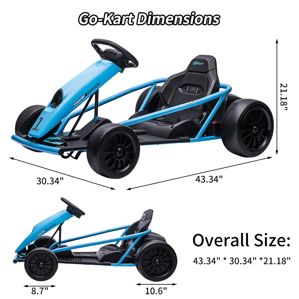 Kojooin Karting pour enfants, Batterie 24V Moteurs 300WX2 Karting à pédales à pied, Voiture de dérapage haute vitesse 8MPH avec fonction de démarrage progressif, Rouge rose
