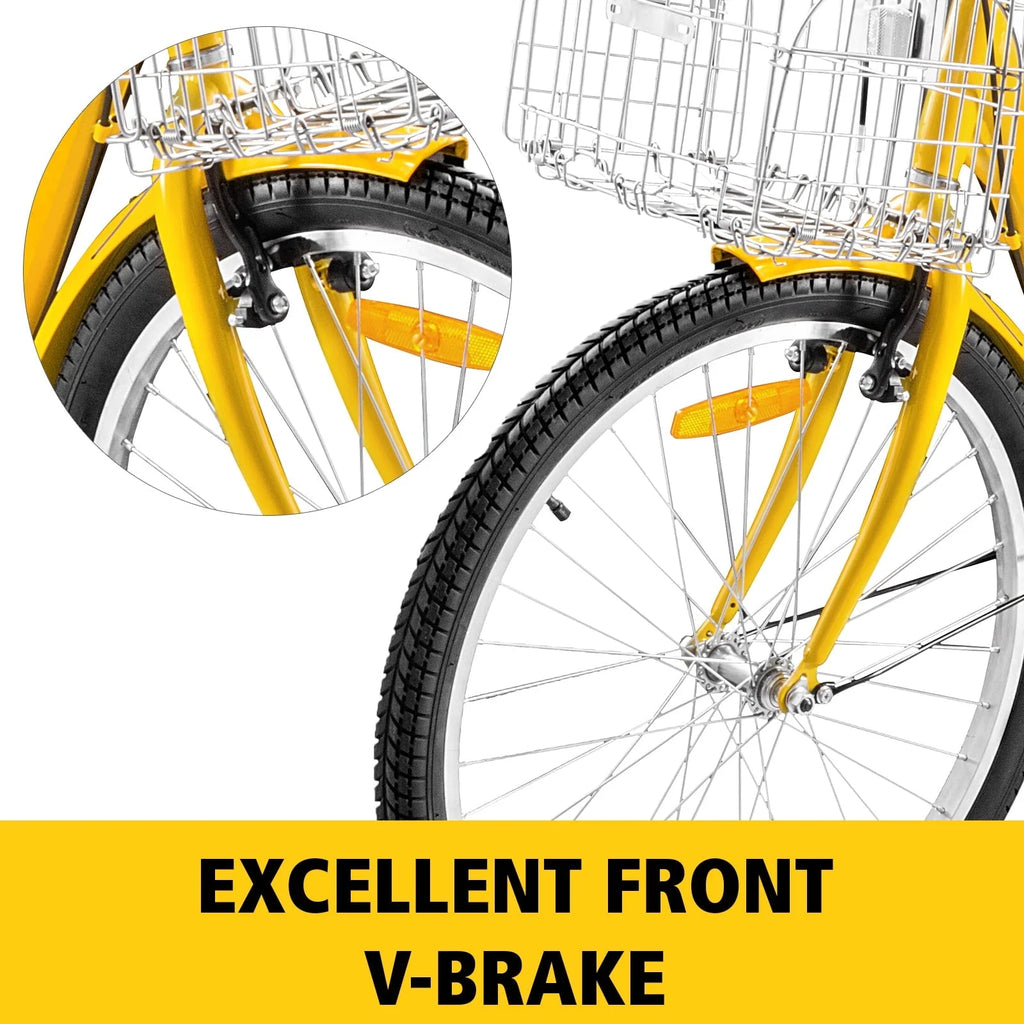 VEVOR Tricycle pour adulte 24 pouces Vélo à trois roues Vélo de balade 7 vitesses ,Tricycle avec siège réglable avec sonnette, système de freinage et panier Vélo de balade taille pour les courses