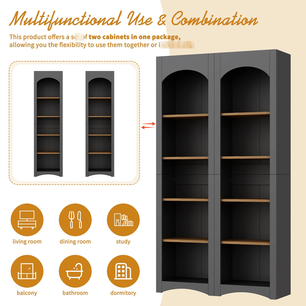 72h Garde-manger en paire, 2, Étagères réglables, , Finition noire 2 Bibliothèques , Armoire de style vintage
