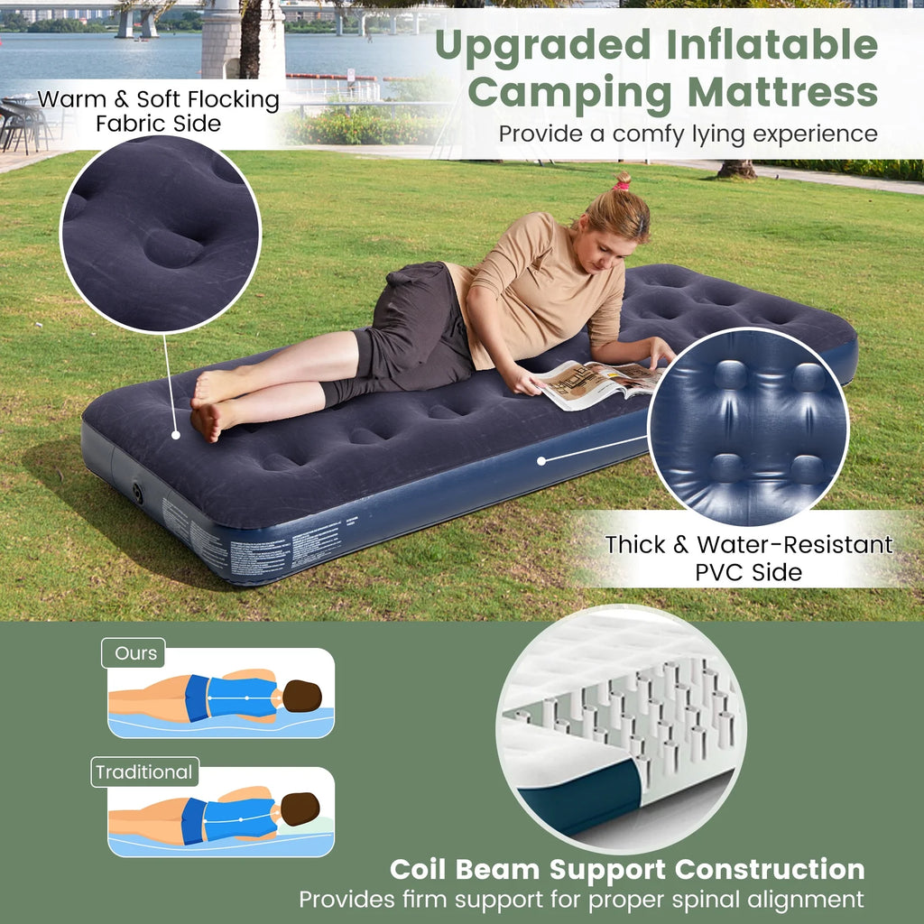 Tente de camping gonflable pour 1 personne Goplus avec matelas pneumatique, oreiller et sac de couchage