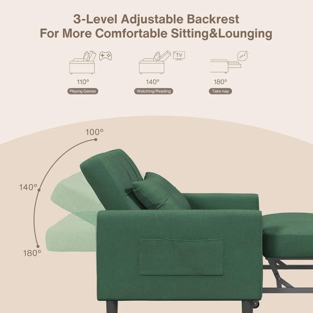 Fauteuil convertible avec couchage, canapé-lit convertible 3-en-1 Aiho avec fauteuil inclinable et couchage gigogne - Gris foncé
