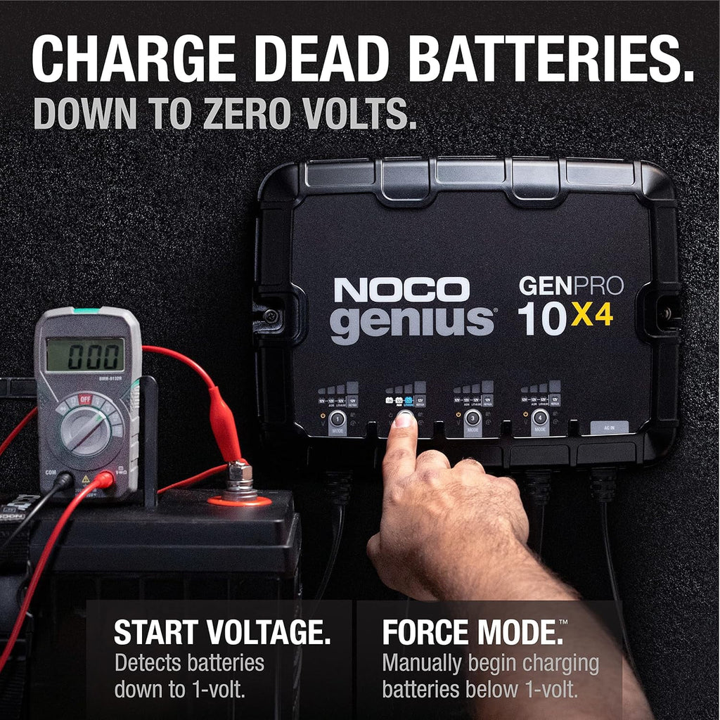 NOCO Genius GENPRO10X4 : Chargeur et mainteneur de charge 12 V à 4 canaux, 40 A (10 A/canal) pour batteries embarquées