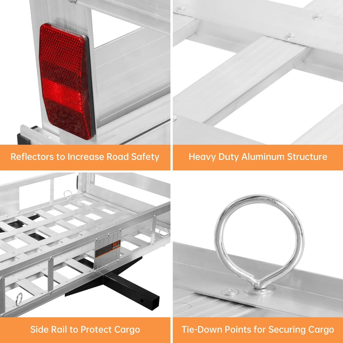 Rampe de chargement en aluminium sur attelage, plateforme extra large de 50, longerons latéraux renforcés, rampe de chargement sur attelage, porte-bagages avec rampe, porte-motoneige, équipement agricole