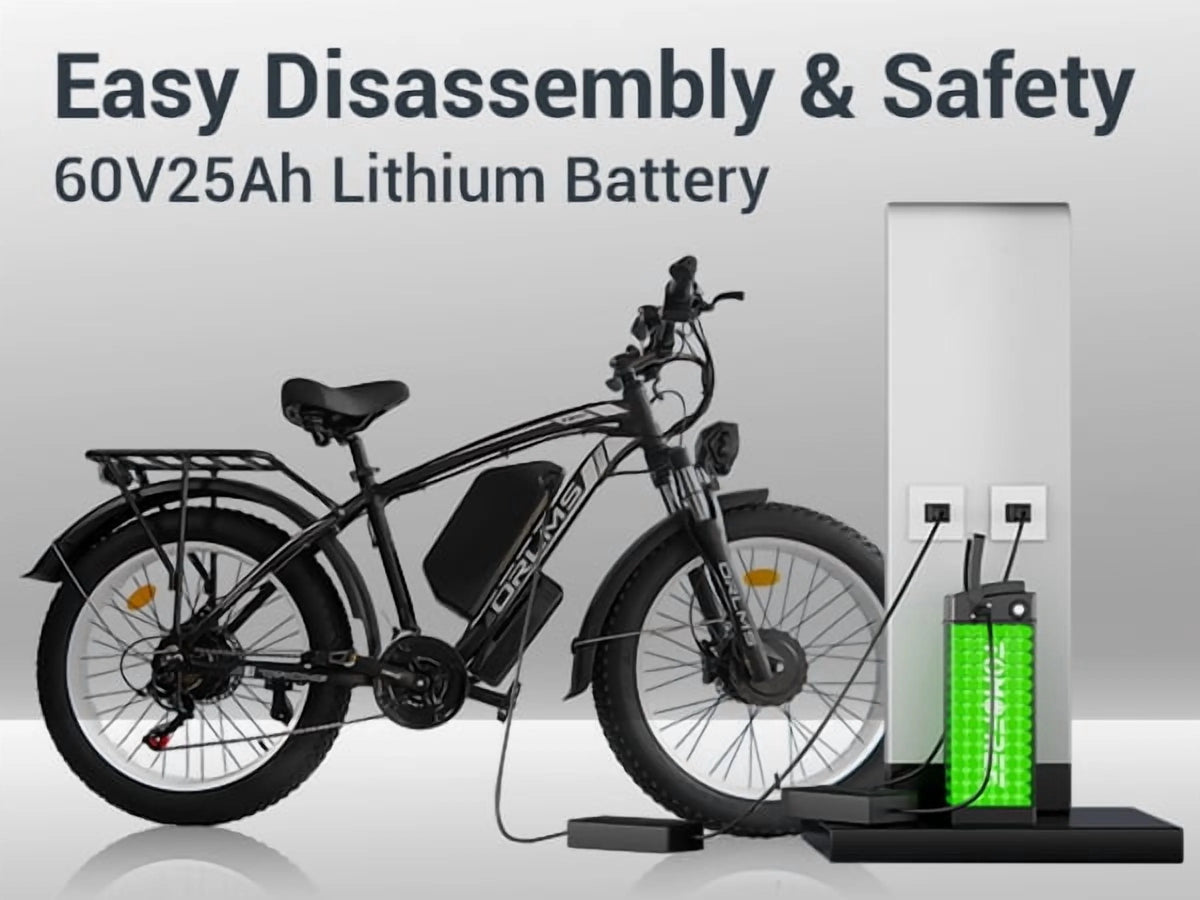Vélo électrique 5000 W (crête) pour adultes, moto électrique avec batterie 60 V 25 Ah, vélo électrique à double moteur 80 km/h, vélo électrique à pneus larges 26 × 4,0, VTT à transmission intégrale et 21 vitesses pour tous les terrains UL 2849