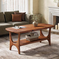 Table basse en bois massif Fimind, table basse rectangulaire moderne du milieu du siècle de 47,24 avec étagère de rangement à 2 niveaux pour salon, petits espaces