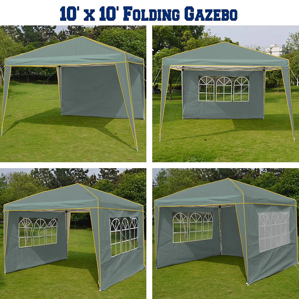 HOTEEL Chapiteau pop-up 10x10 avec murs latéraux, Tente imperméable pour fêtes et événements de mariage, Gazébo d'extérieur instantané avec sac de transport, piquets, cordes et sacs de sable, Noir