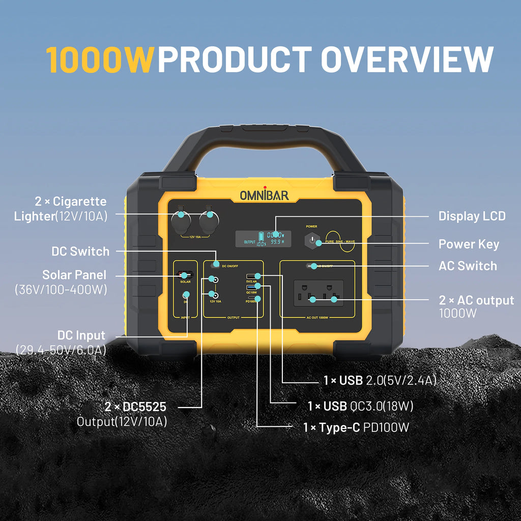 Station d’énergie portable Mondawe 1 000 W, générateur solaire 1 024 Wh avec prise CA pour la maison, le camping et les urgences