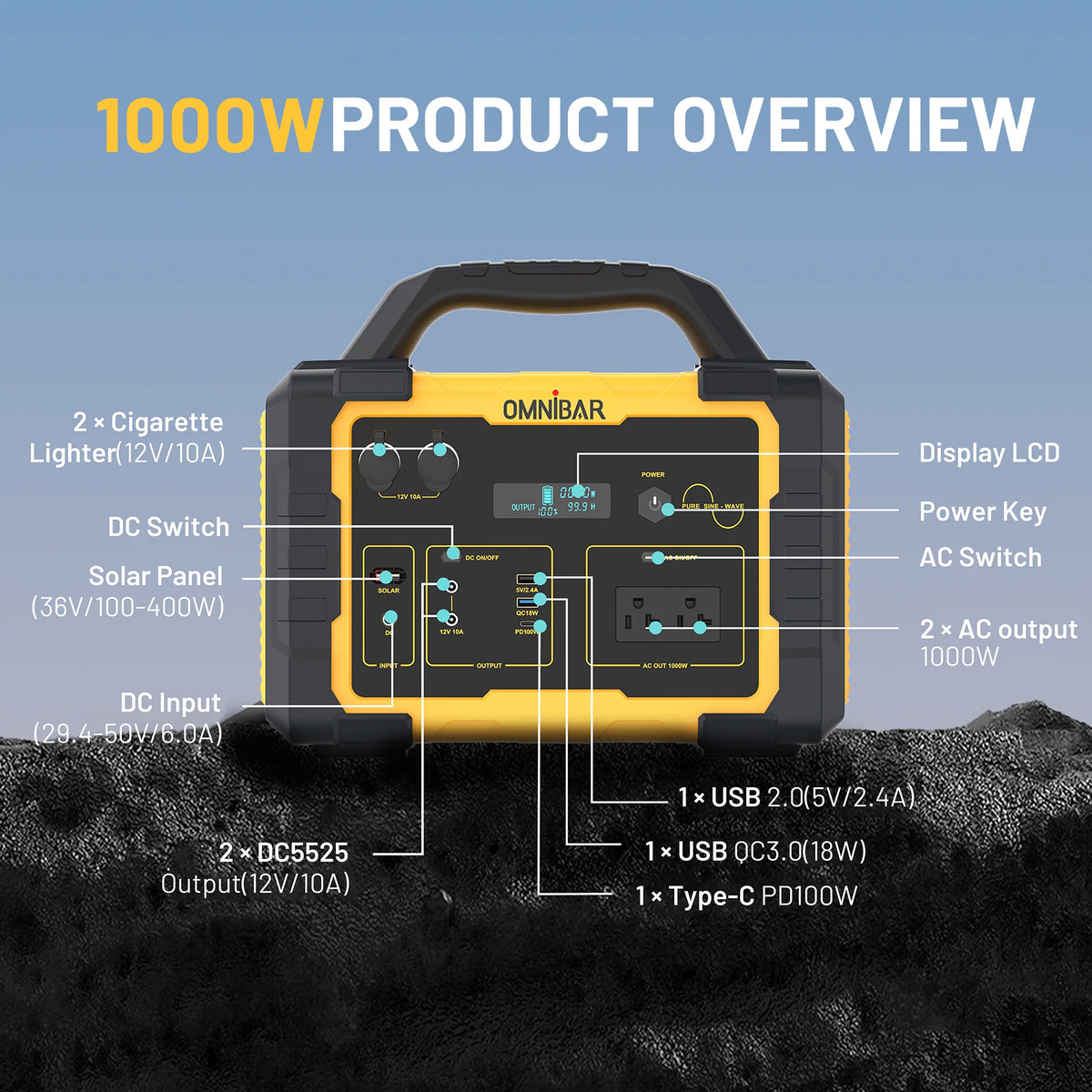 Station d’énergie portable Mondawe 1 000 W, générateur solaire 1 024 Wh avec prise CA pour la maison, le camping et les urgences