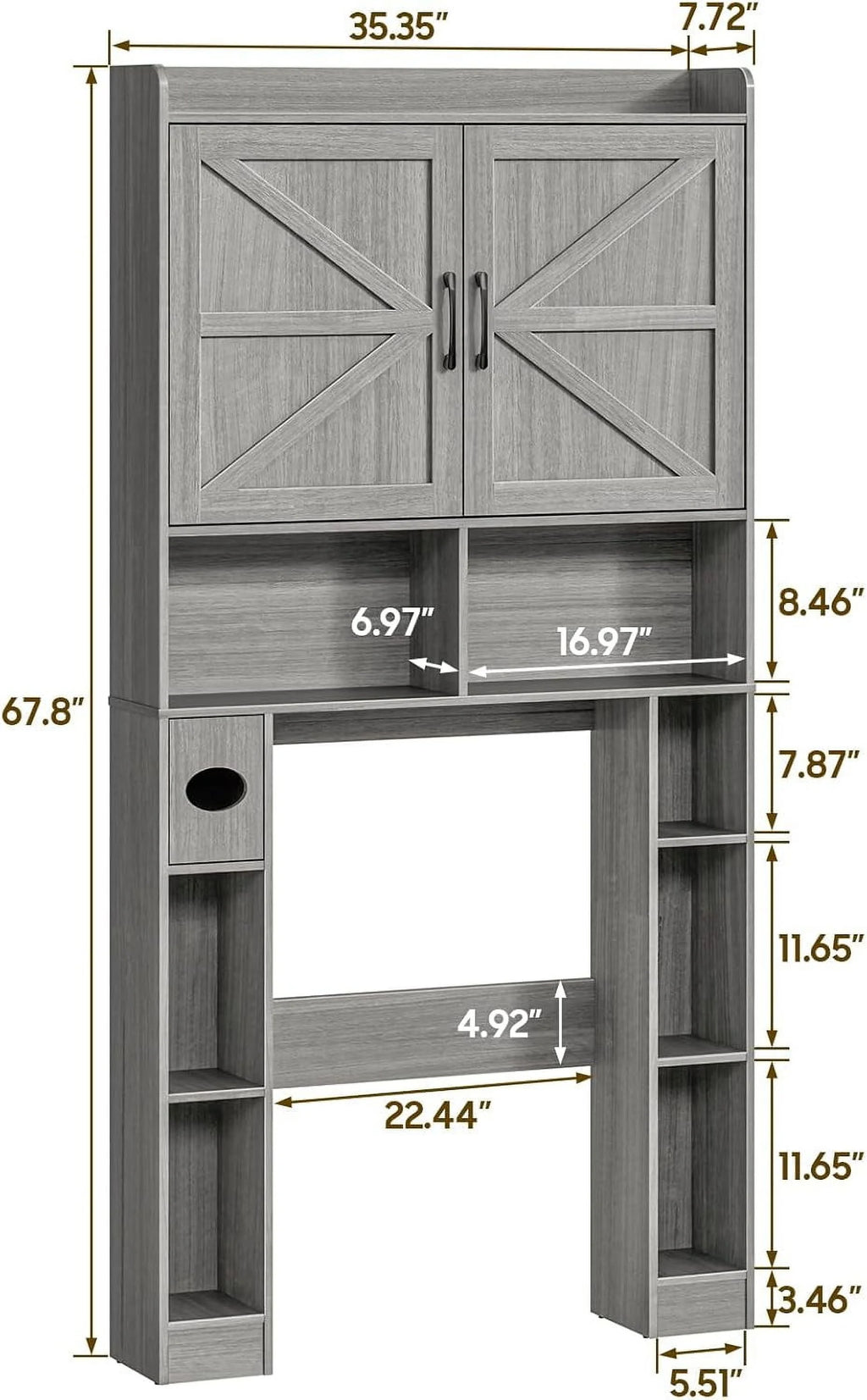 Meuble de rangement Vabches au-dessus des toilettes avec porte-papier toilette, avec étagère réglable et 2 portes