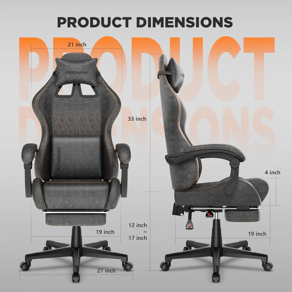 Fauteuil gaming Luxvie avec repose-pieds, fauteuil de bureau ergonomique pour ordinateur avec massage, soutien lombaire et appui-tête, dossier haut, style vintage, pour adultes et enfants, noir