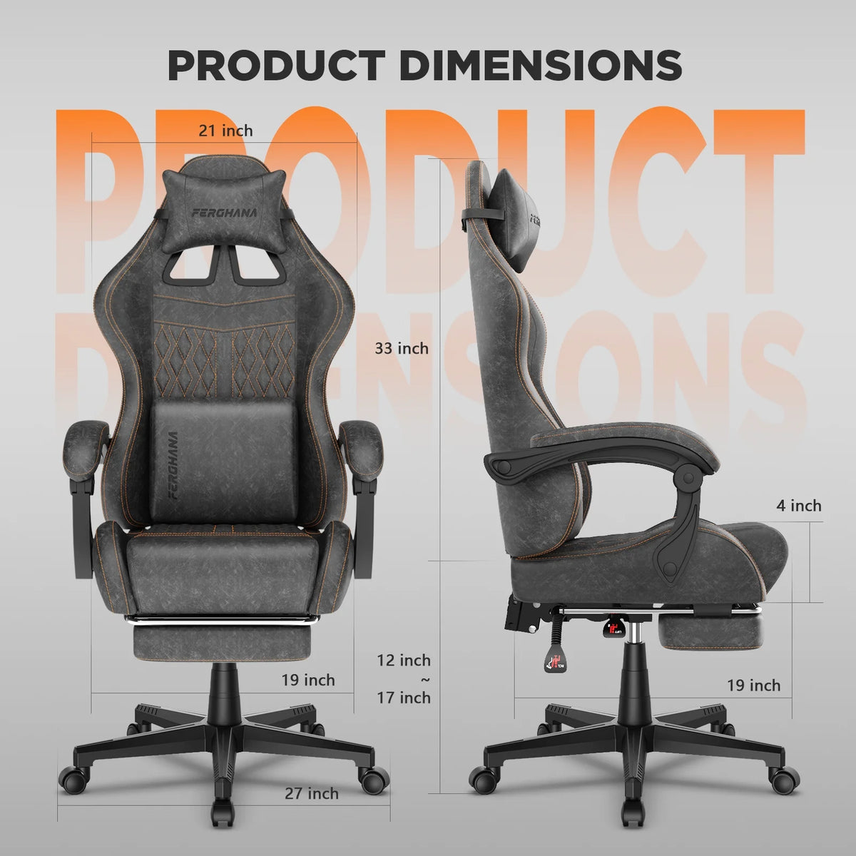 Fauteuil gaming Luxvie avec repose-pieds, fauteuil de bureau ergonomique pour ordinateur avec massage, soutien lombaire et appui-tête, dossier haut, style vintage, pour adultes et enfants, noir
