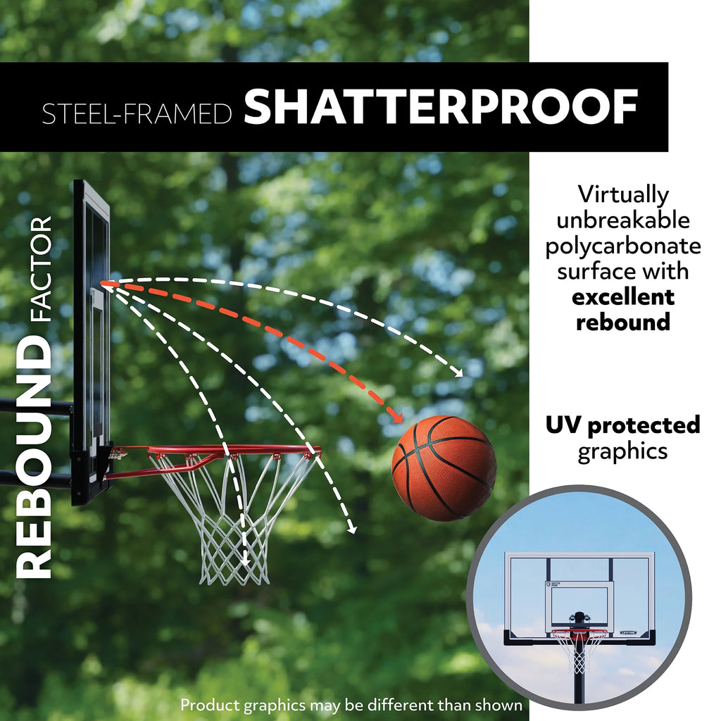 Panier de basket portable incassable Lifetime de 48 pouces avec bras robuste réglable et arceau Slam-It, modèle C 90585 – Jeu en plein air