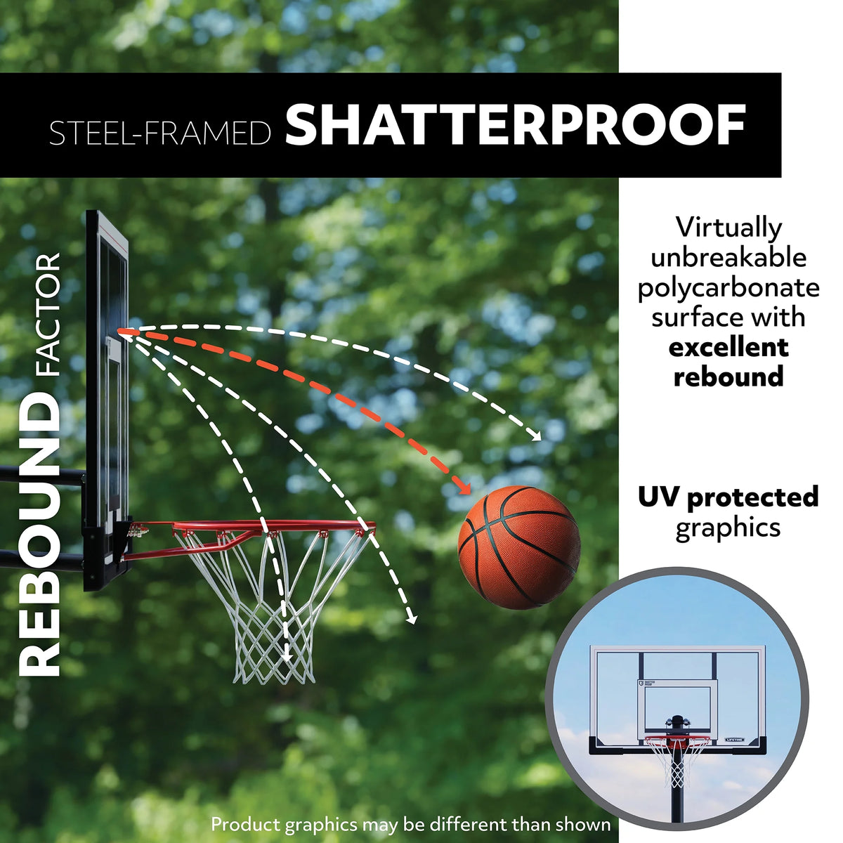 Panier de basket portable incassable Lifetime de 48 pouces avec bras robuste réglable et arceau Slam-It, modèle C 90585 – Jeu en plein air