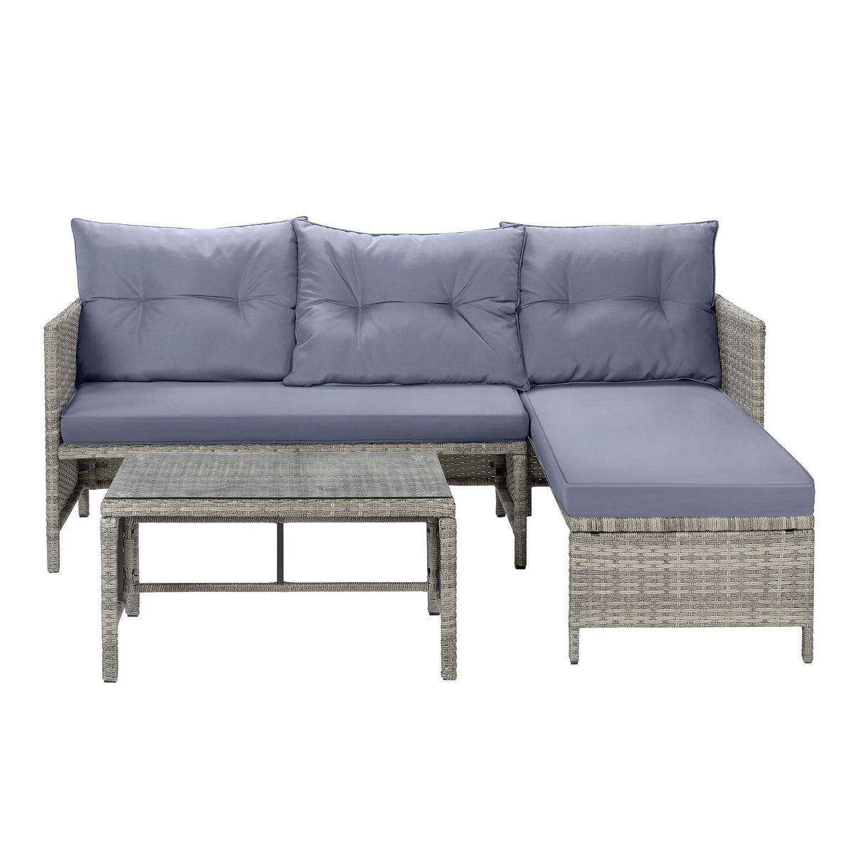 Ensemble de canapés de jardin en rotin, 4 pièces, salon d’angle d’extérieur en résine tressée PE résistante aux intempéries, ensemble de conversation avec coussins et table en verre pour terrasse, jardin, bord de piscine ou deck