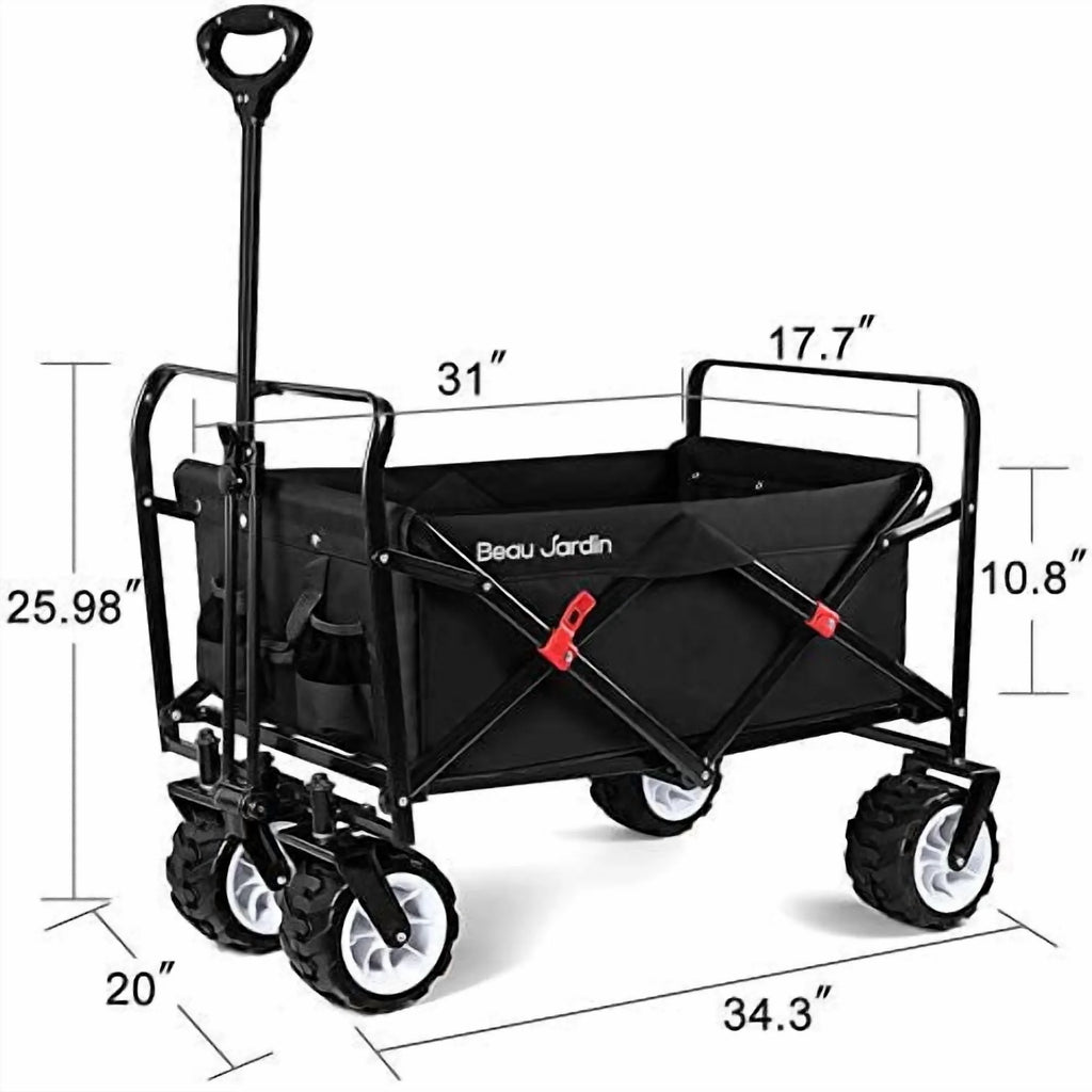 BEAU JARDIN Chariot Pliable de 300 Livres Capacité Chariot de Plage Pliable Robuste Chariot Utilitaire de Courses pour Jardin Sports Achats Extérieur Roues Tout-Terrain Portable Noir