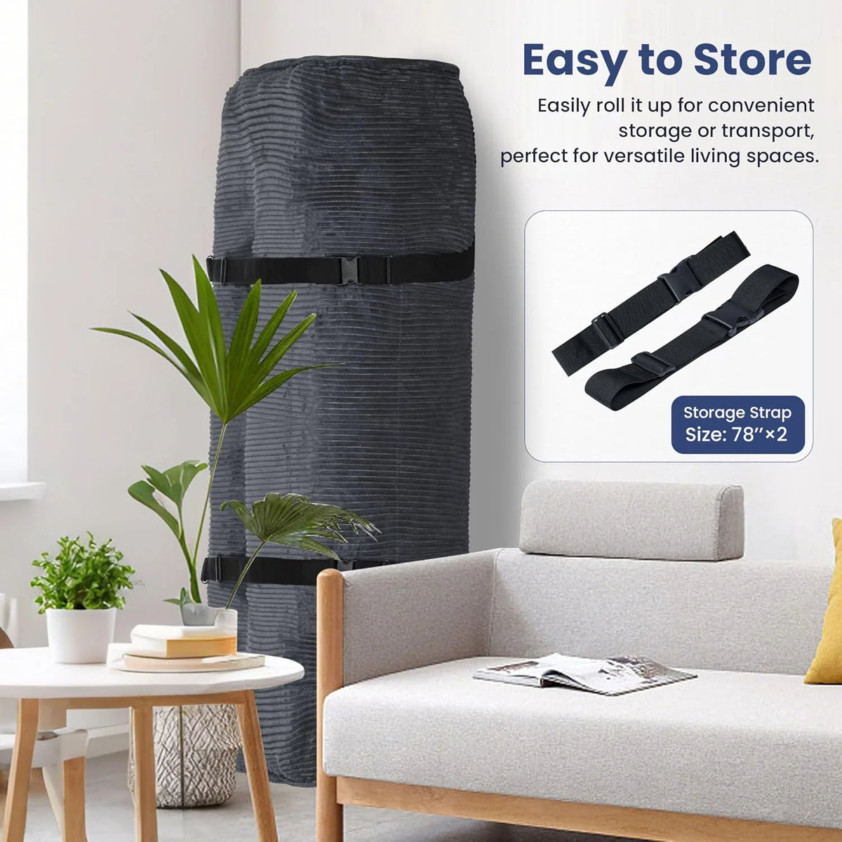 Matelas Futon 8 Pouces Taille Double, Canapé-Lit Futon Extra Épais Matelas Japonais Amélioré Matelas Futon au Sol pour Adultes Matelas Futon Japonais Pliable 8, Noir (Cadre Non Inclus)