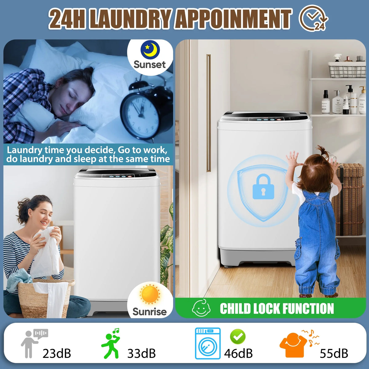 Veeboto Lave-linge entièrement automatique de 17,8 lb, lave-linge compact avec pompe de vidage, moteur puissant, lavage rapide en 20 min, affichage LED, combiné lave-linge et sèche-linge silencieux pour appartement, dortoir et maison