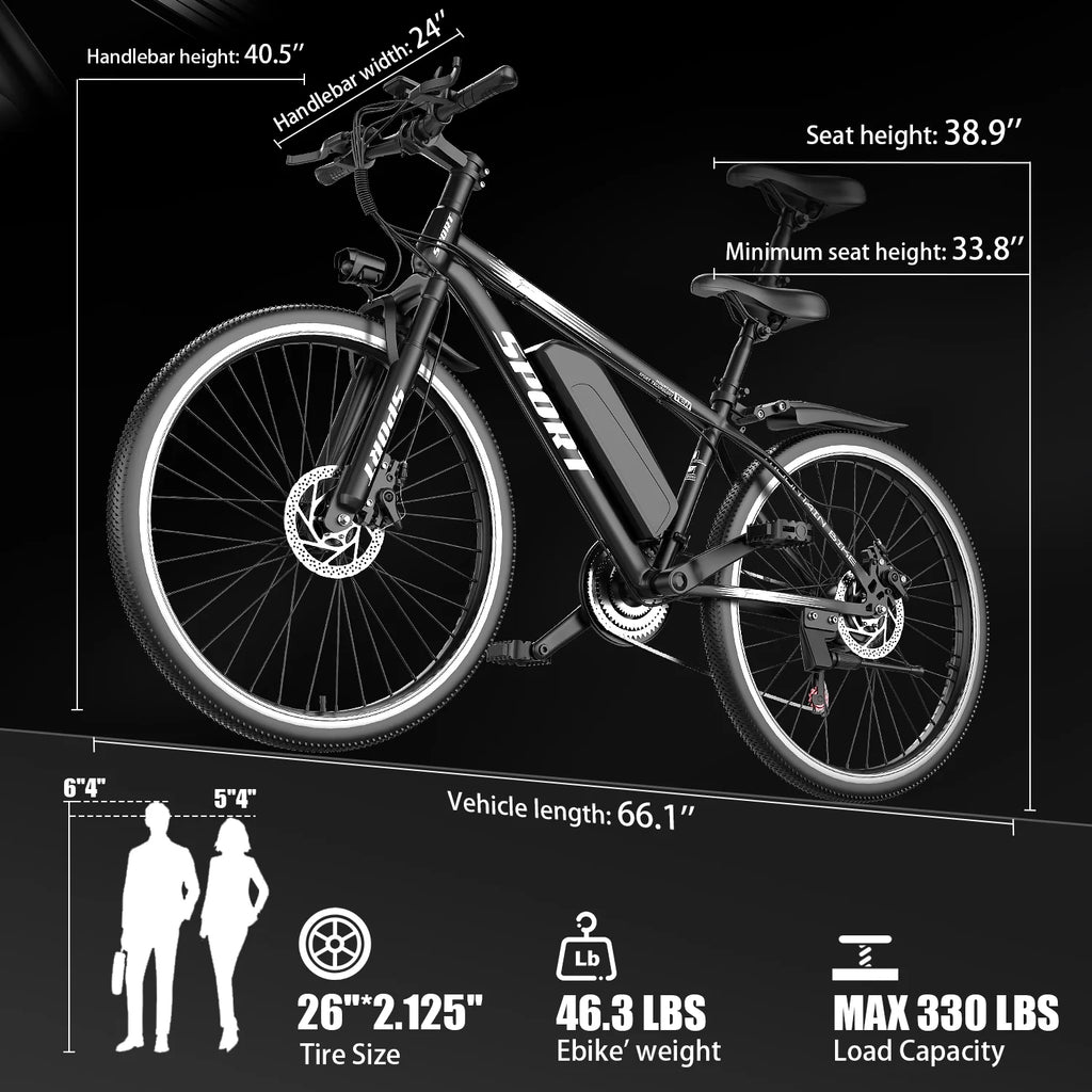 Vélo électrique tout-terrain G28-1200W Peak 26 pour adultes, vélo électrique tout-terrain 48V (batterie amovible, autonomie de plus de 45 mi, écran LCD, capacité de 330 lb, pneus à air – certifié UL2849, pour camping et sentiers)