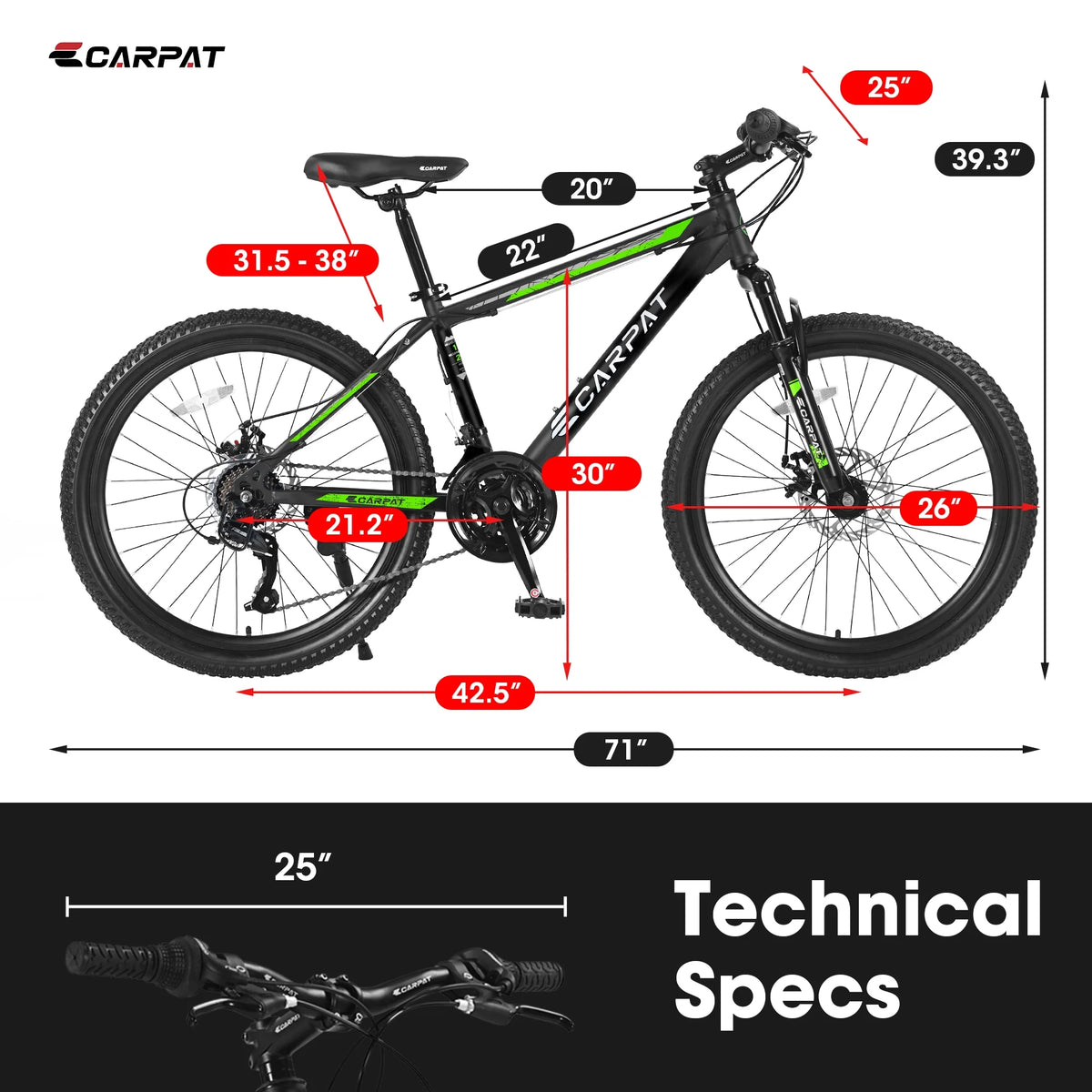 Vélo tout-terrain 26 pouces pour homme, vélo adulte pour homme avec 21 vitesses et freins à disque